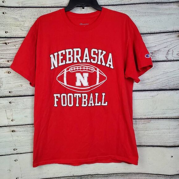 Champion Nebraska Football Graphic Tee Red Size Large Huskers NCAA Cotton - Picture 1 of 7